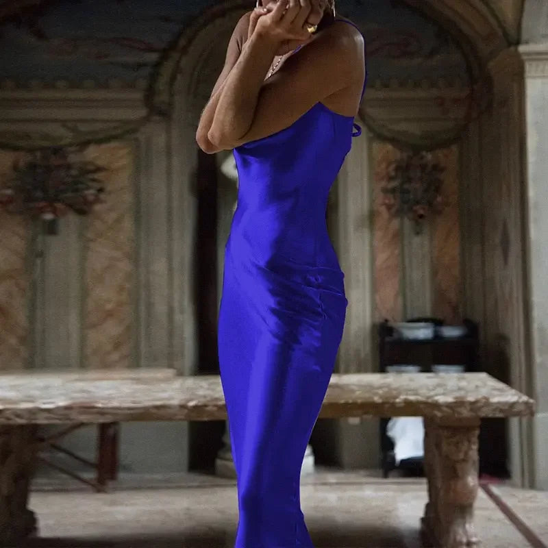 Casual Vintage Satin Midi Summer Dress