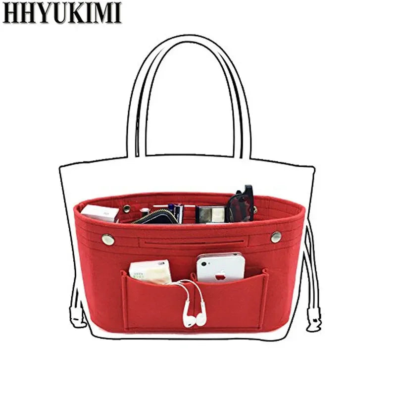 Makeup Storage Organizer,Felt Cloth Insert Cosmetic Bag Multi-pockets Fits in Handbag Cosmetic Toiletry Bag for Travel Organizer