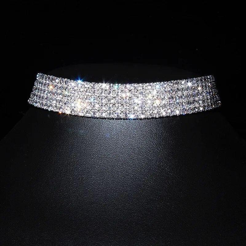 New Designed Luxury Jewelry For Women Bridal Wedding Party Prom Stretch Rhinestone Crystal Choker Necklace Elastic Cord Elegant