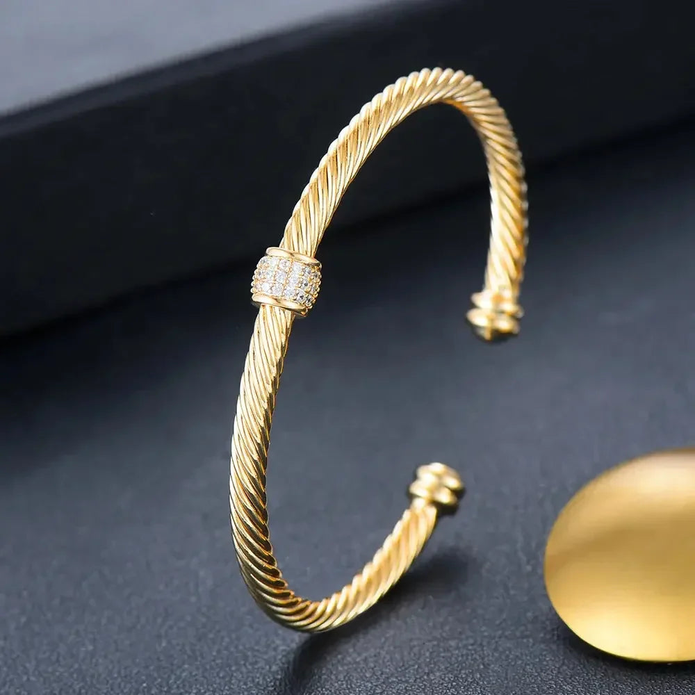 Missvikki Original design Stackable Bangle For Women Bridal Wedding Cubic Zircon OPen Bangle Dubai Bracelet Party Jewelry