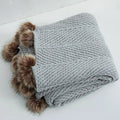 Chunky Knit Chenille Blanket With Pompoms