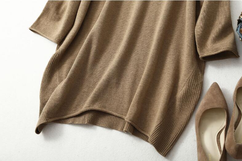 Women's 85% Silk 15% Cashmere Crew Neck Long Loose Type Pullover Top Sweater Dress LY001