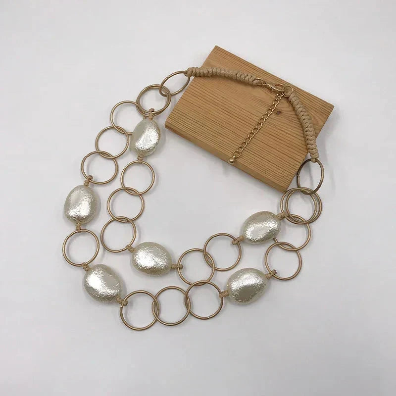 Suekees Boho Fashion Jewelry Gothic Collar Necklace Wax Cord Metal Link Pearl Beads Earthy Collares Necklace Women Accessories