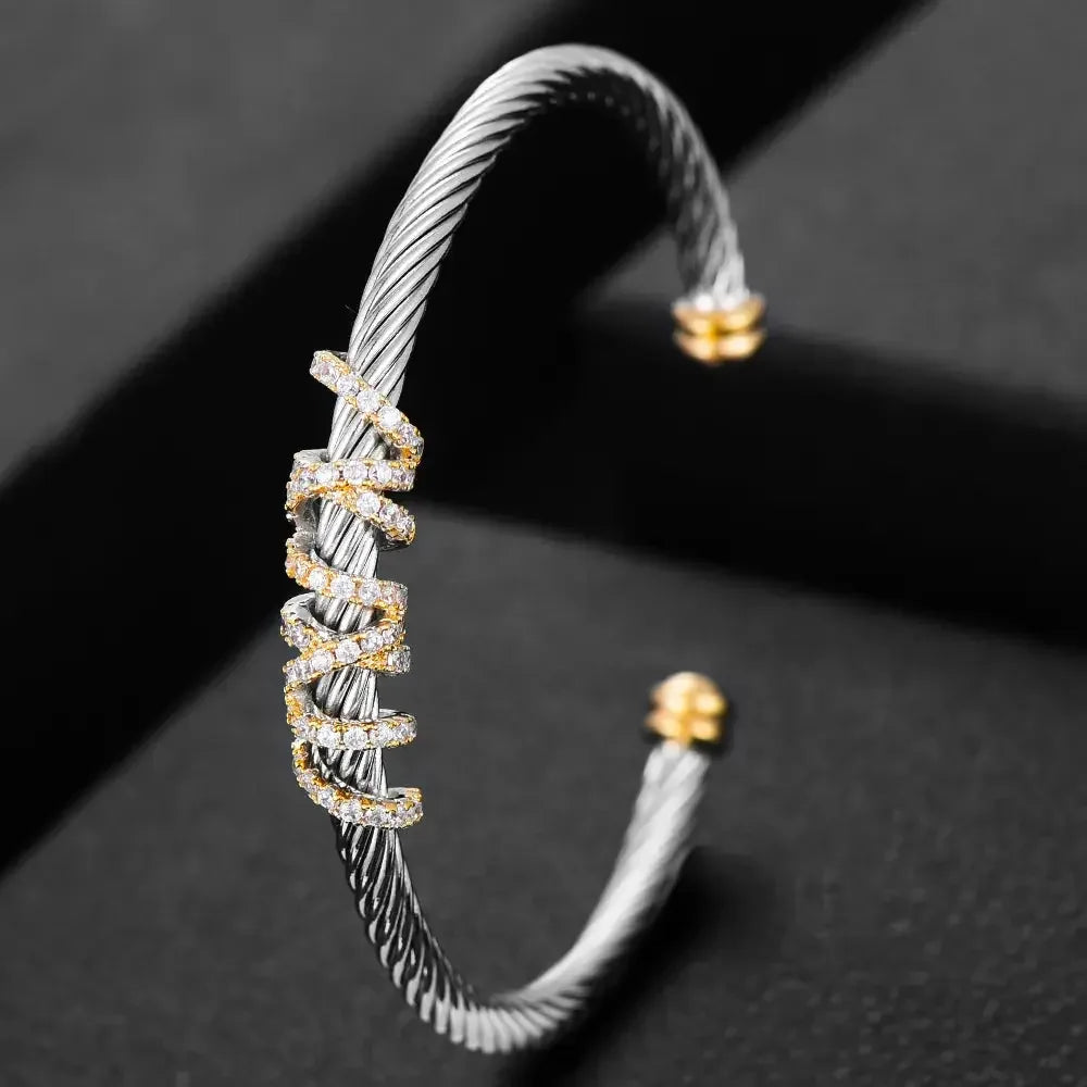 Missvikki Original design Stackable Bangle For Women Bridal Wedding Cubic Zircon OPen Bangle Dubai Bracelet Party Jewelry