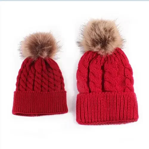 Winter Knit Mother & Child Beanie Pom Hat