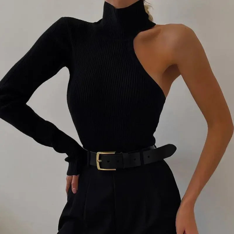 One Shoulder Black Bodysuit