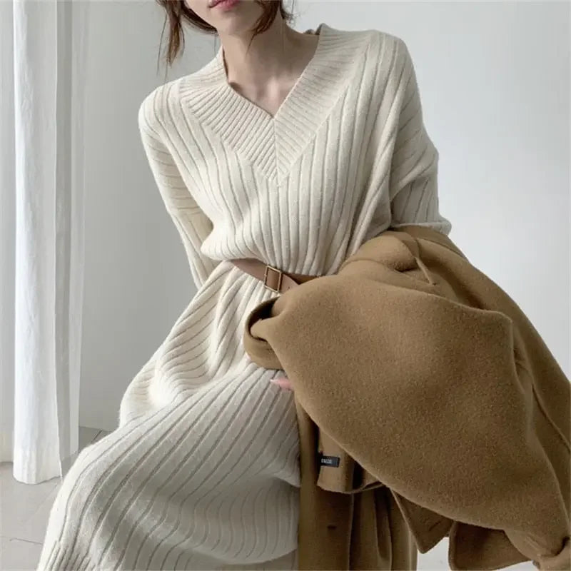 Cozy Autumn Long Sleeve Knit Sweater Dress
