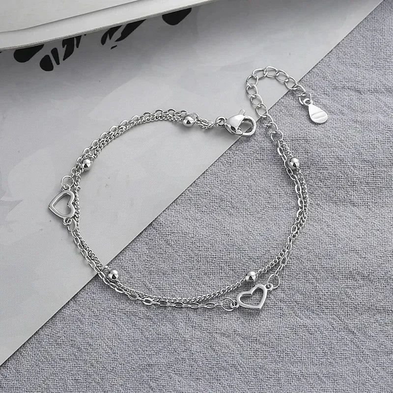 Romance 925 Sterling Silver Double Love Bracelet