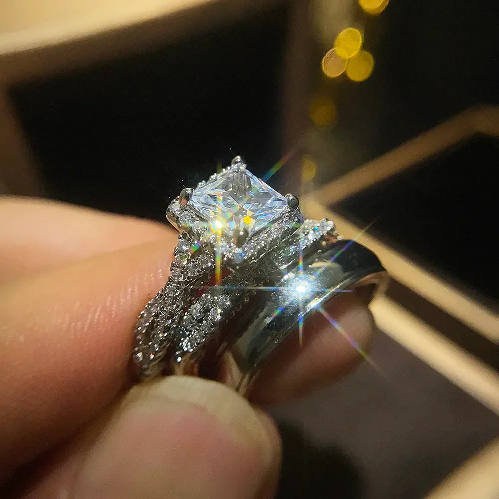 Princess Cut Cubic Zircon Bridal Ring Set
