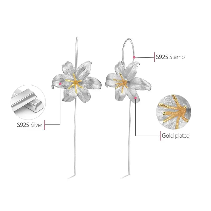 Floral Artisan 18K Gold & 925 Sterling Silver Earrings