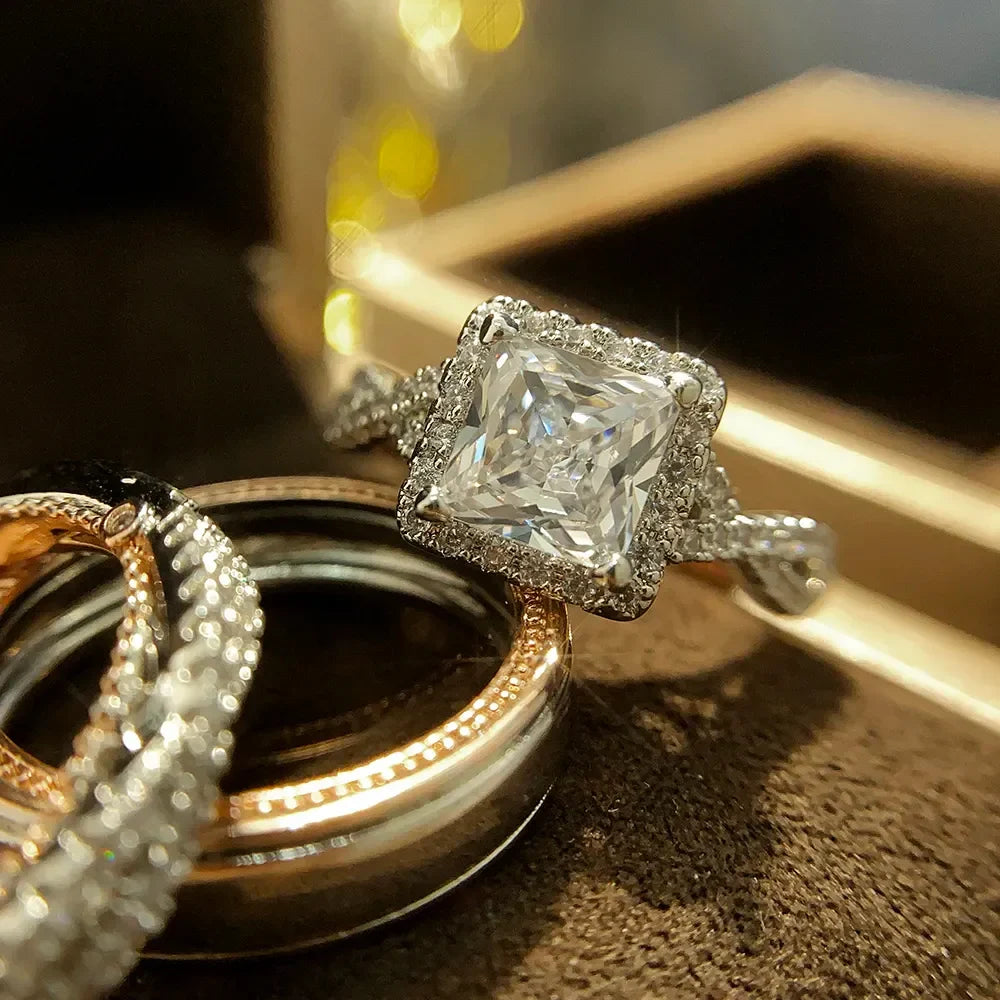 Princess Cut Cubic Zircon Bridal Ring Set