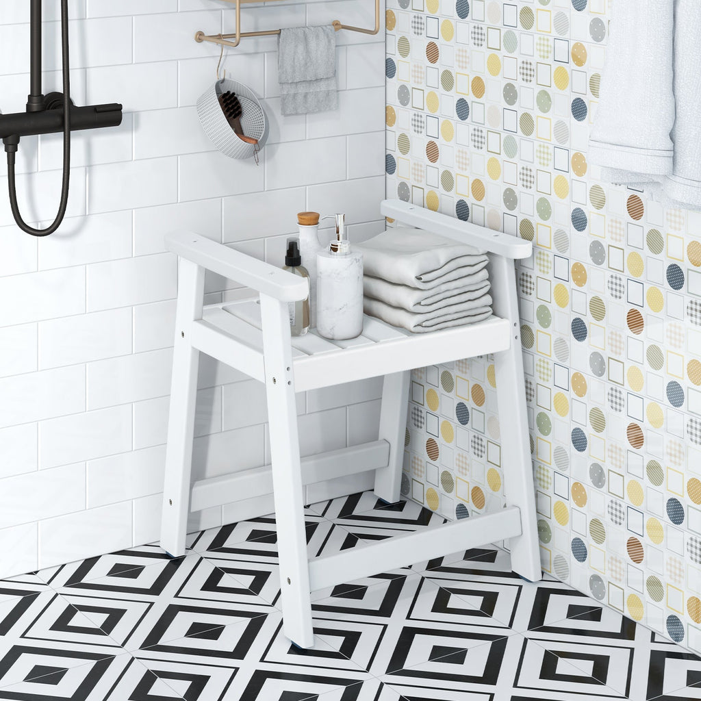 Heavy Duty Shower Bench with Arms for Inside Shower Shaving Legs-White
