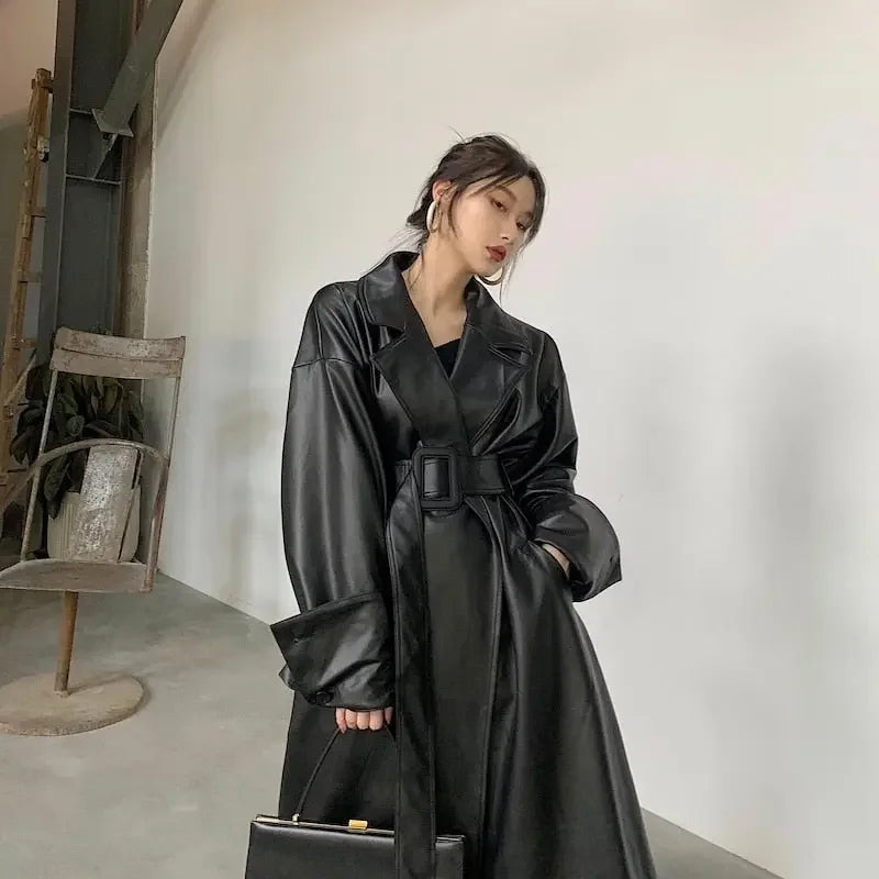 Chic Fall Long Sleeve Leather Jacket
