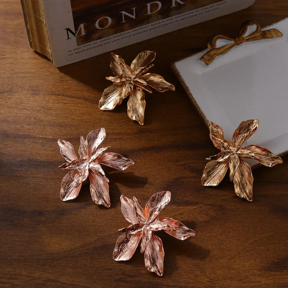 Vintage Metal Flower Statement Earrings