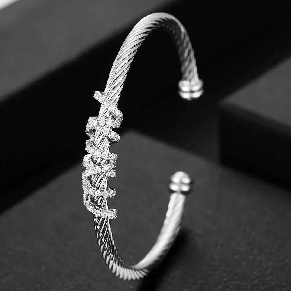Missvikki Original design Stackable Bangle For Women Bridal Wedding Cubic Zircon OPen Bangle Dubai Bracelet Party Jewelry