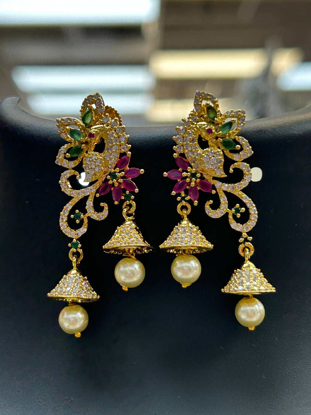 Double jhumki peacock earrings