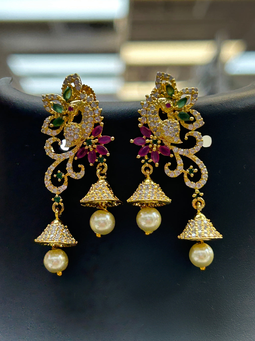 Double jhumki peacock earrings
