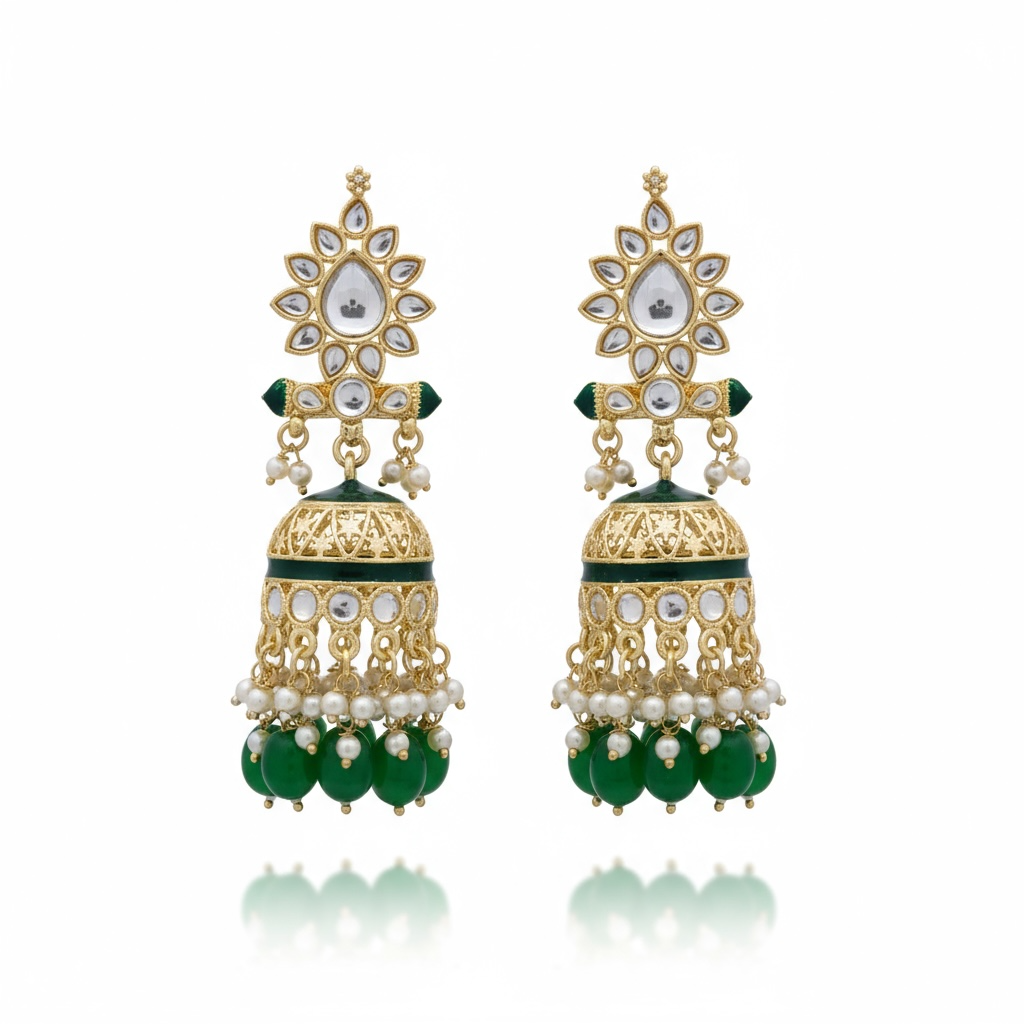Green jhumki : Kundan Meenakari