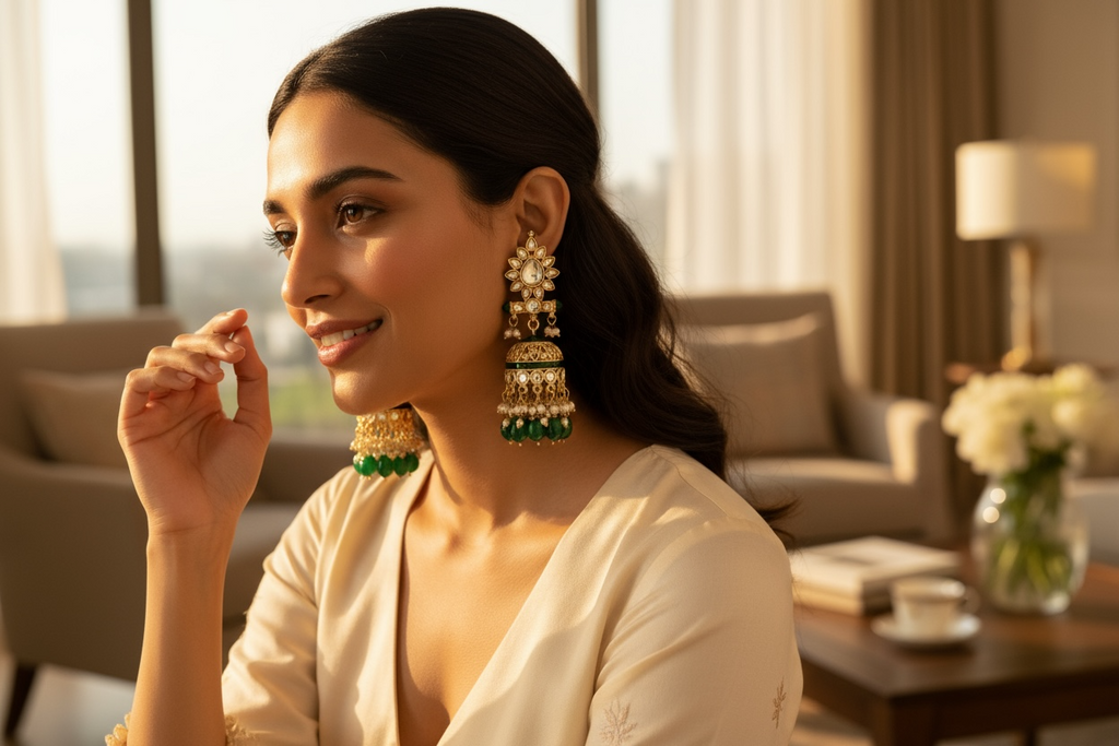 Green jhumki : Kundan Meenakari