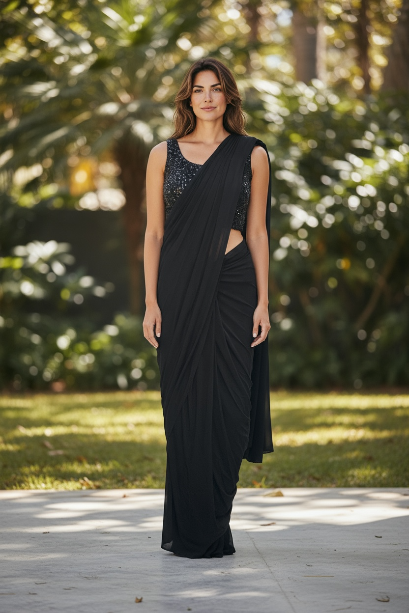 Ready to wear saree with overcoat