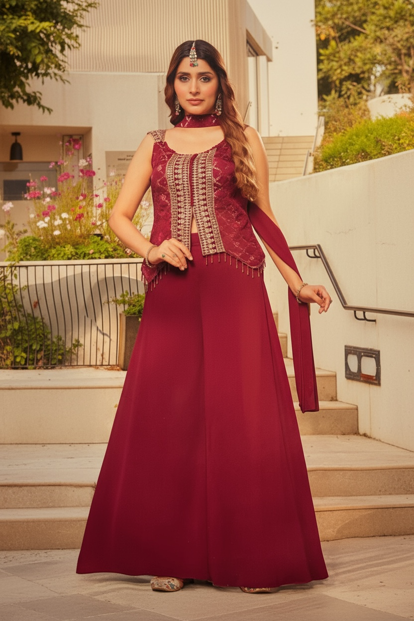 Banarasi silk sharara suit