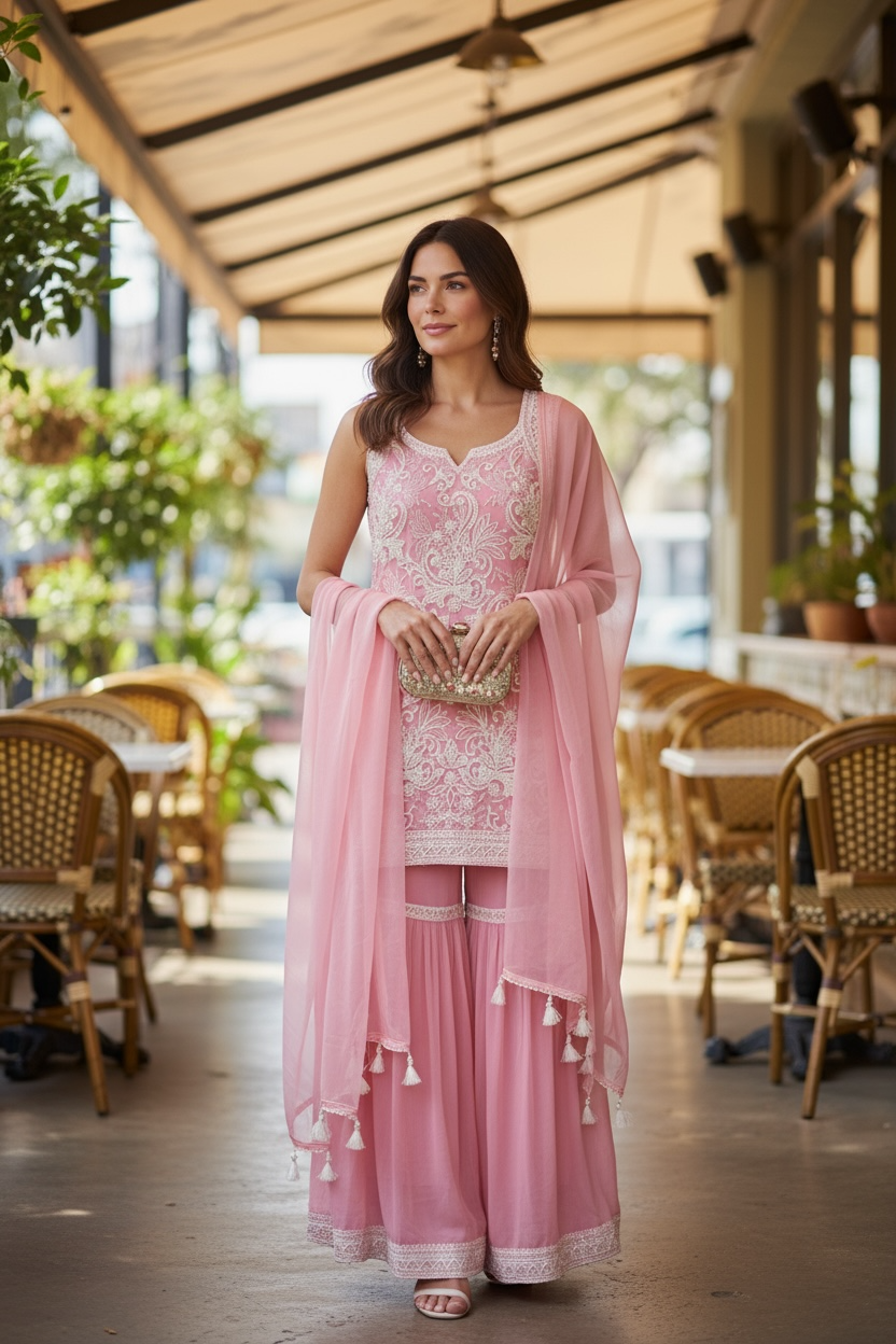 Embroidered sharara suit