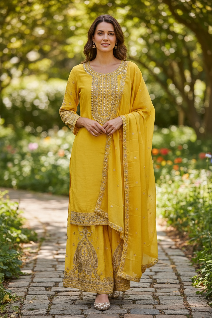 Chiffon silk sharara set