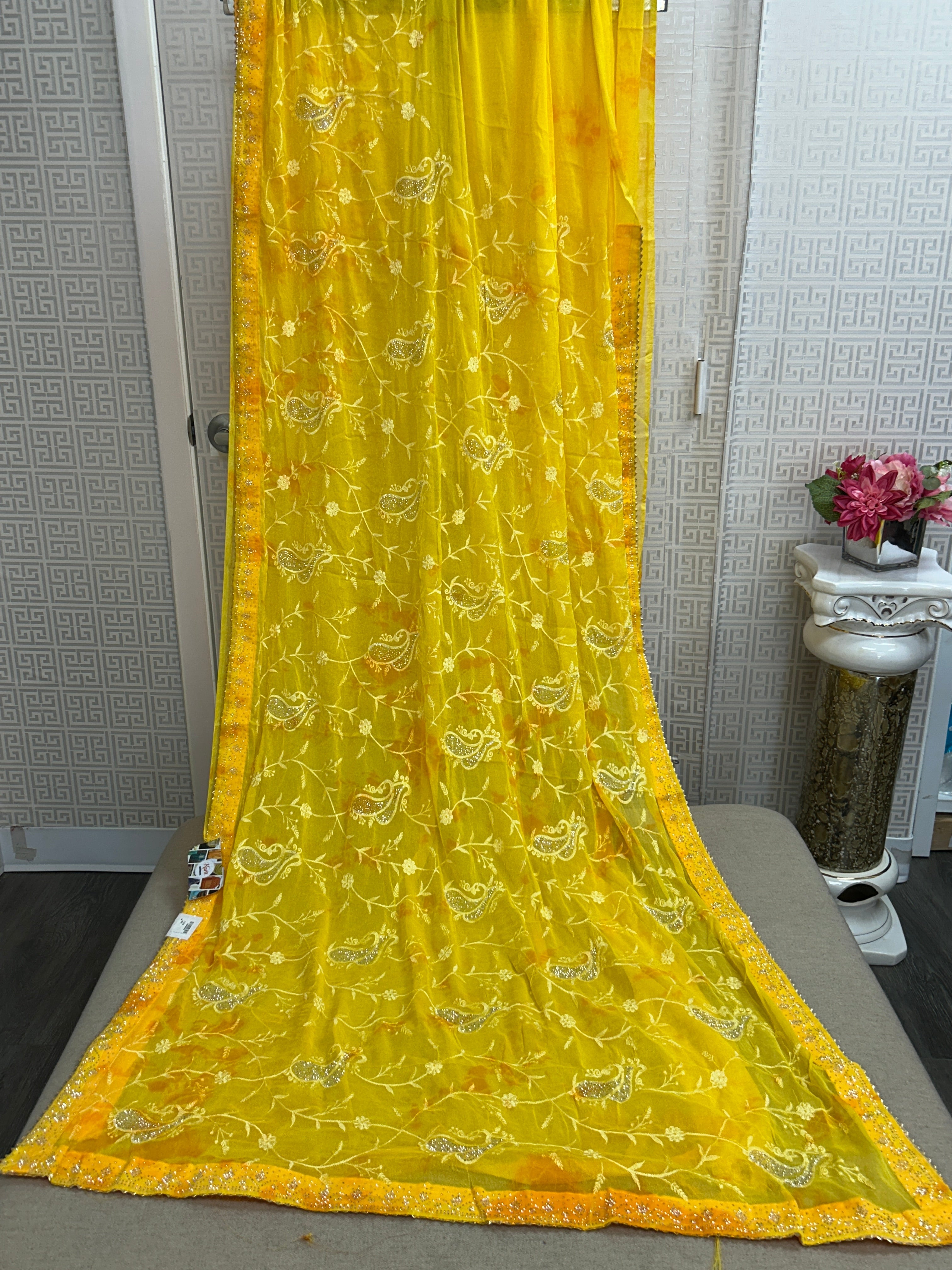 Chiffon saree with embroidery work