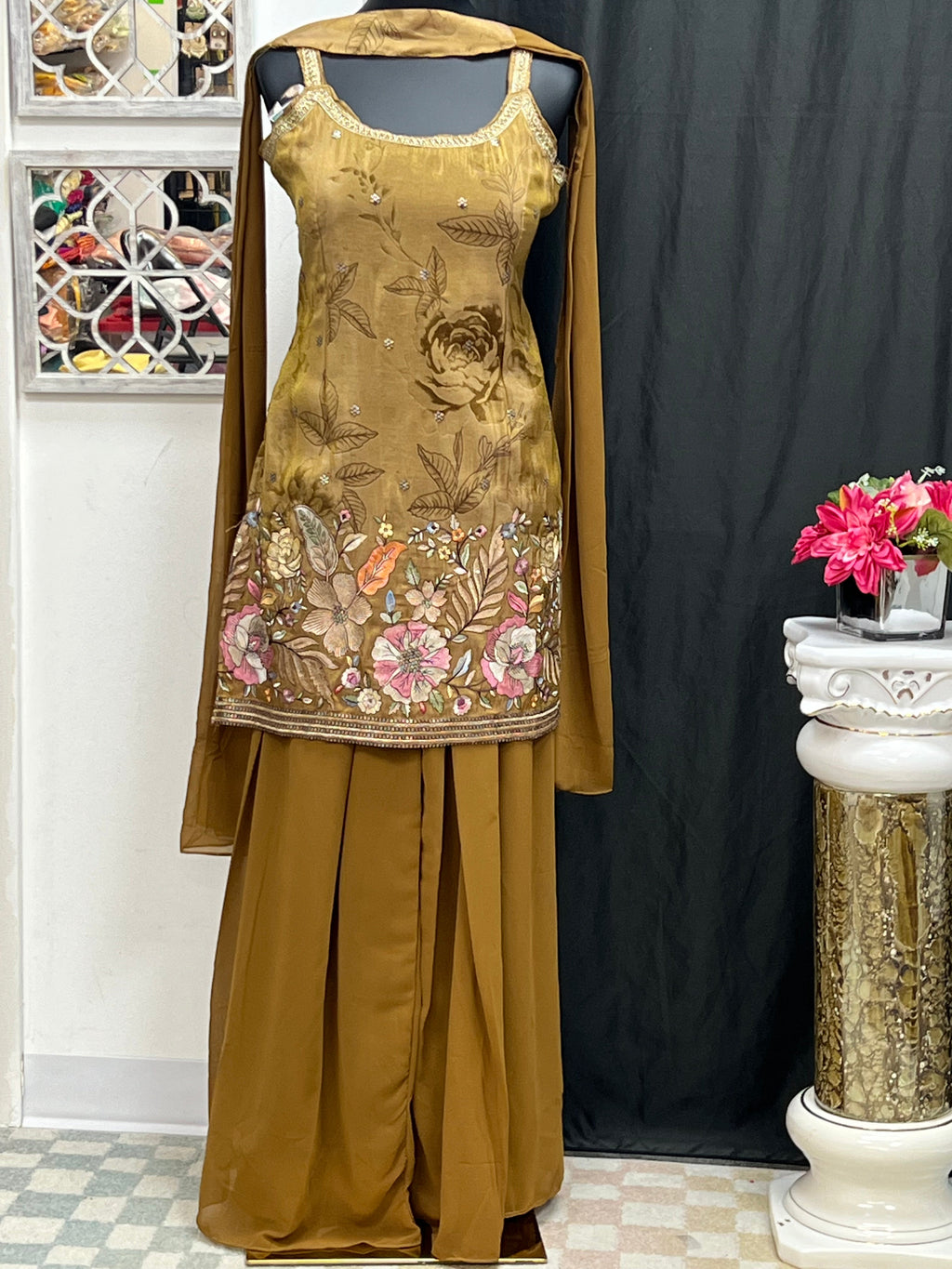 Party wear Sharara suit/ tissue silk