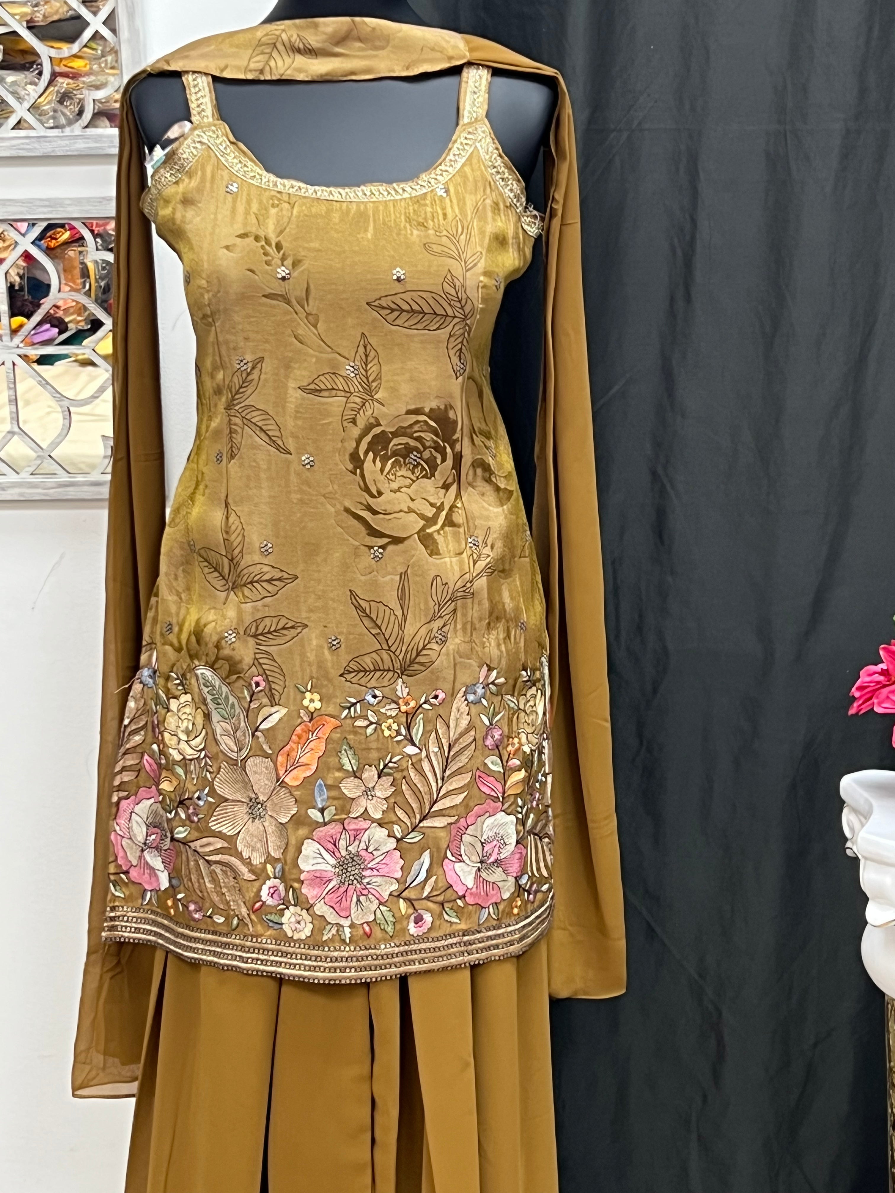 Party wear Sharara suit/ tissue silk