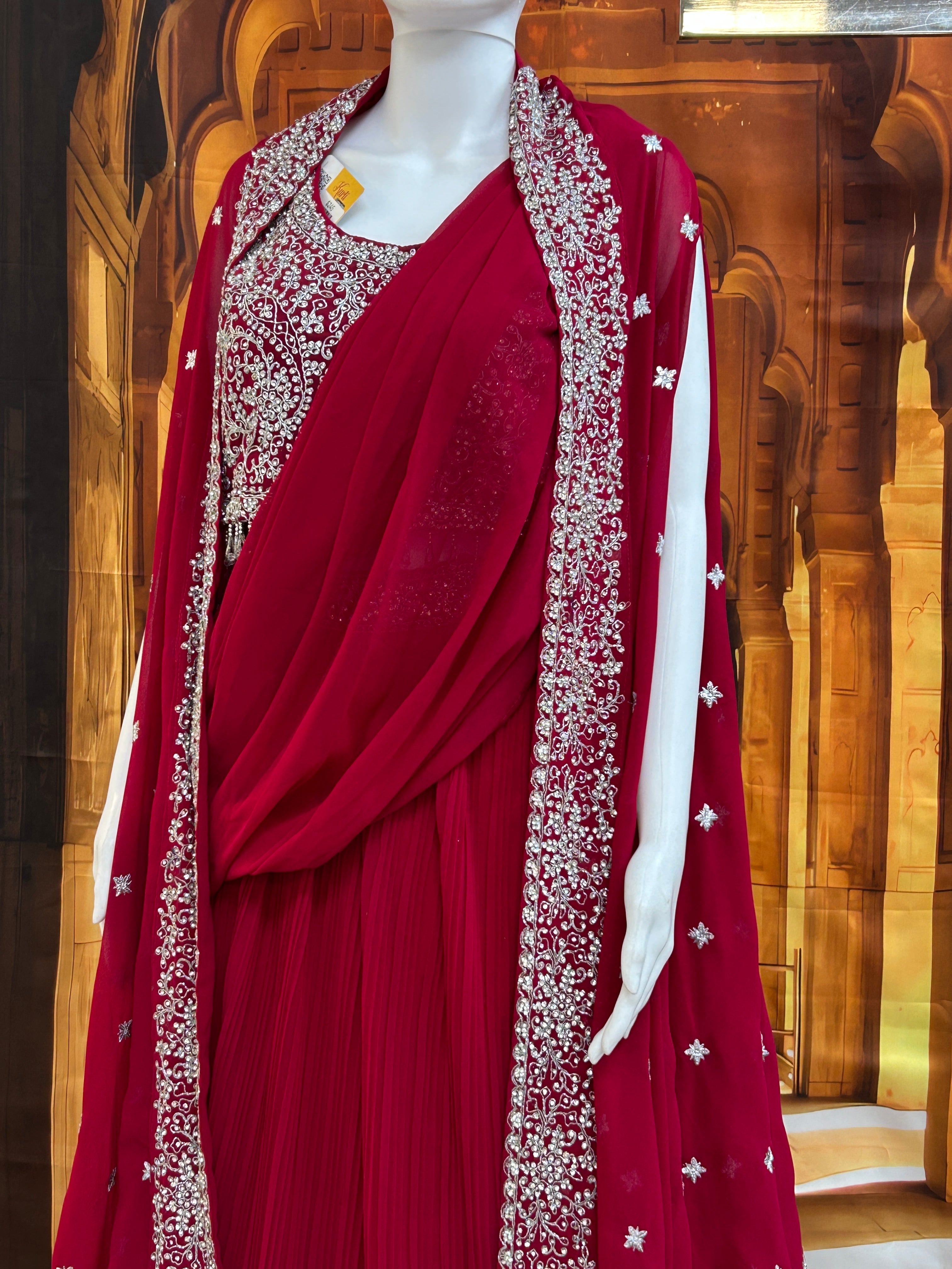 Dark pink lehenga Choli set with jacket and pre stitched dupatta