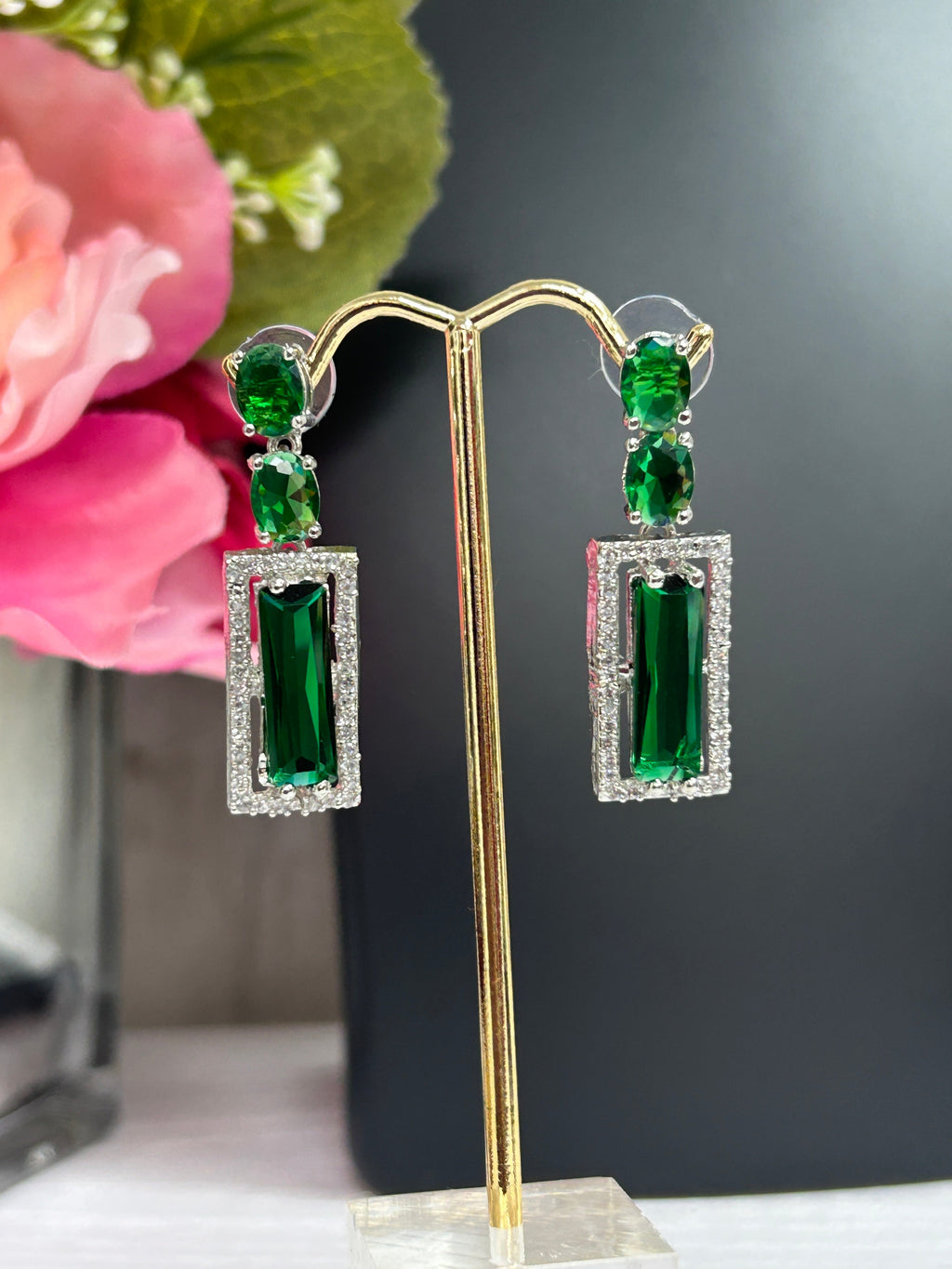 CZ earrings | green earrings
