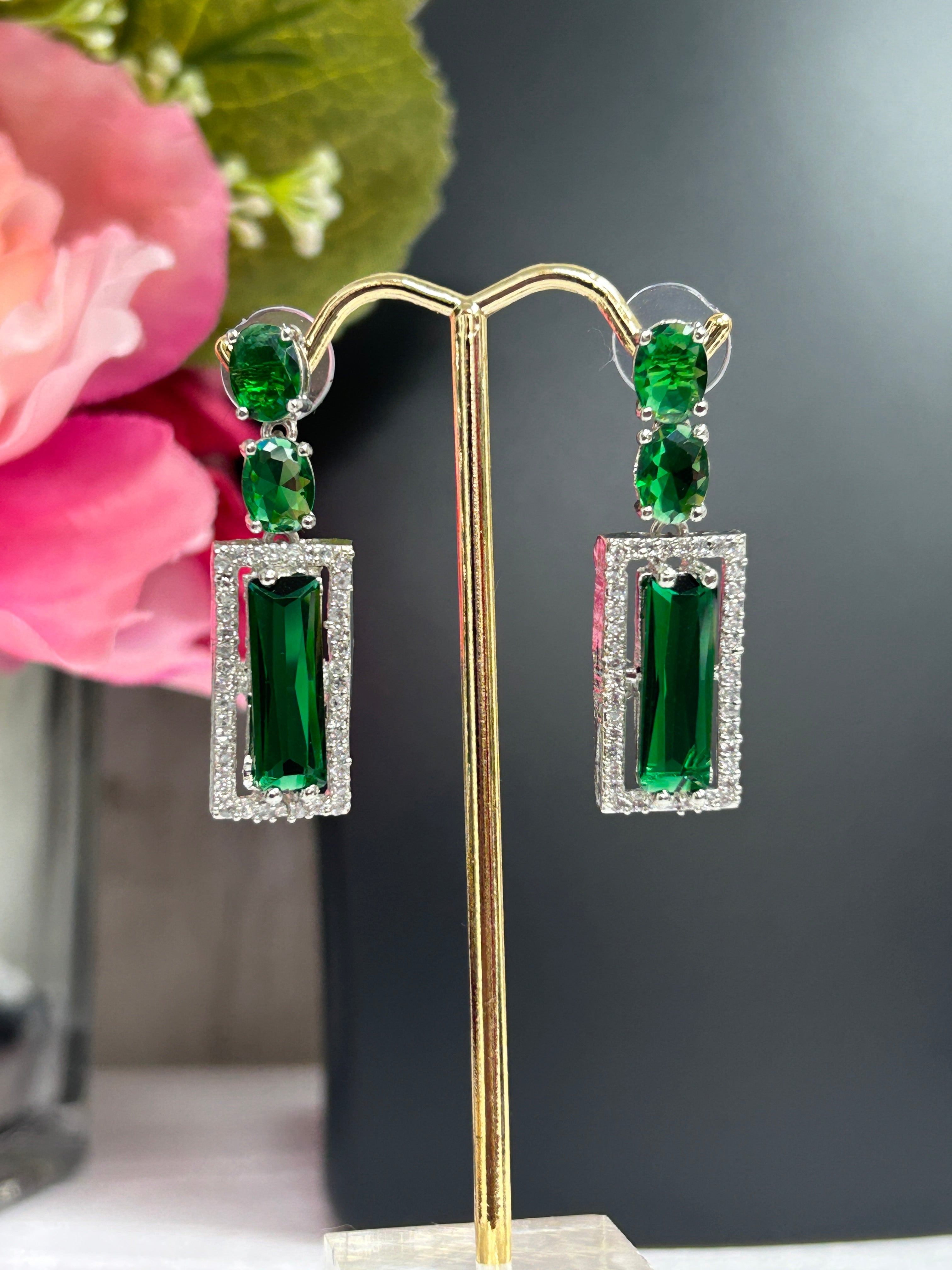 CZ earrings | green earrings