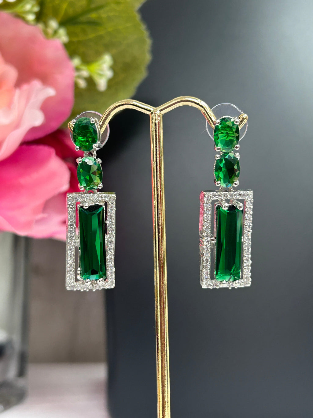 CZ earrings | green earrings