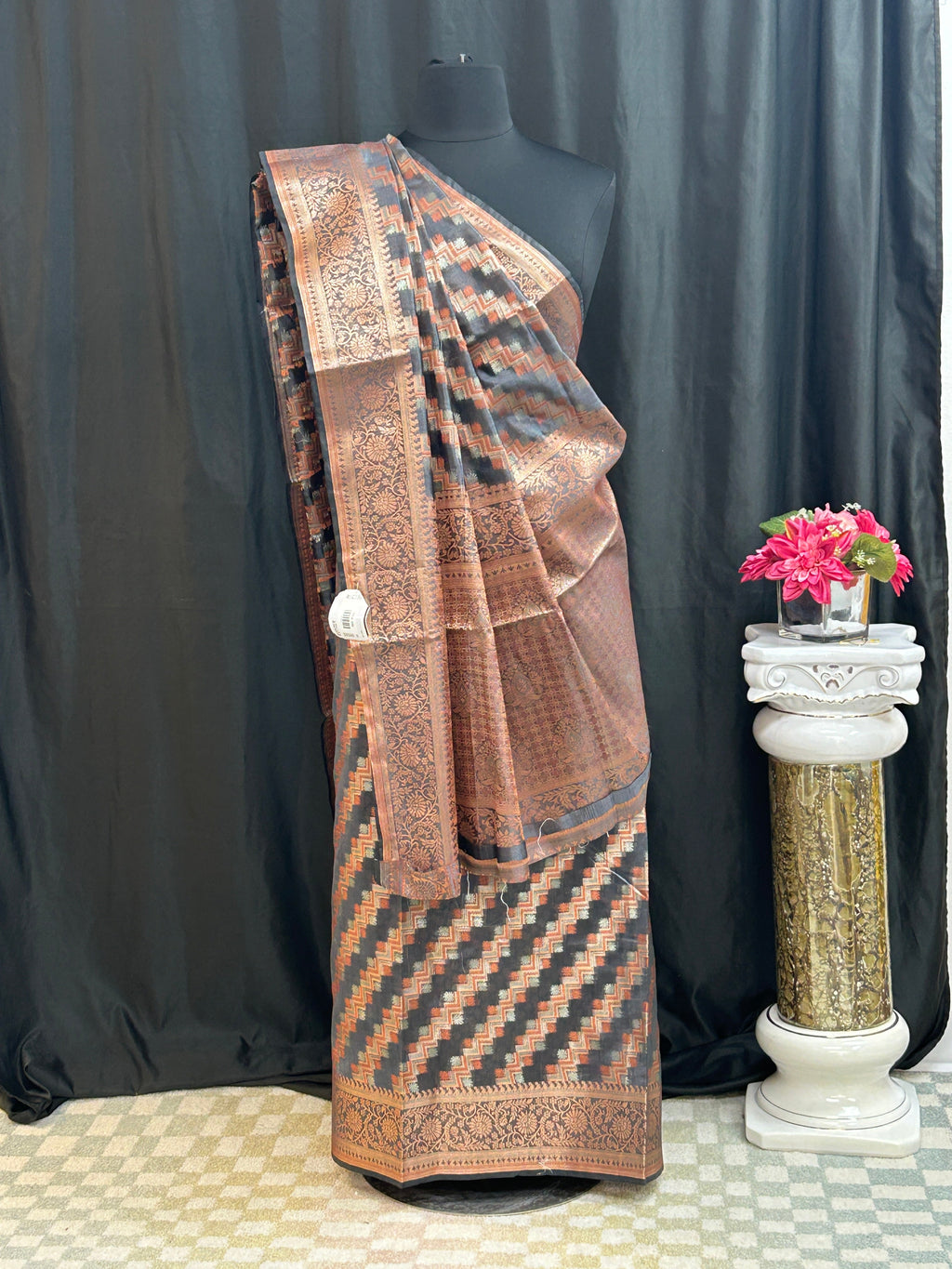 Copper jari saree