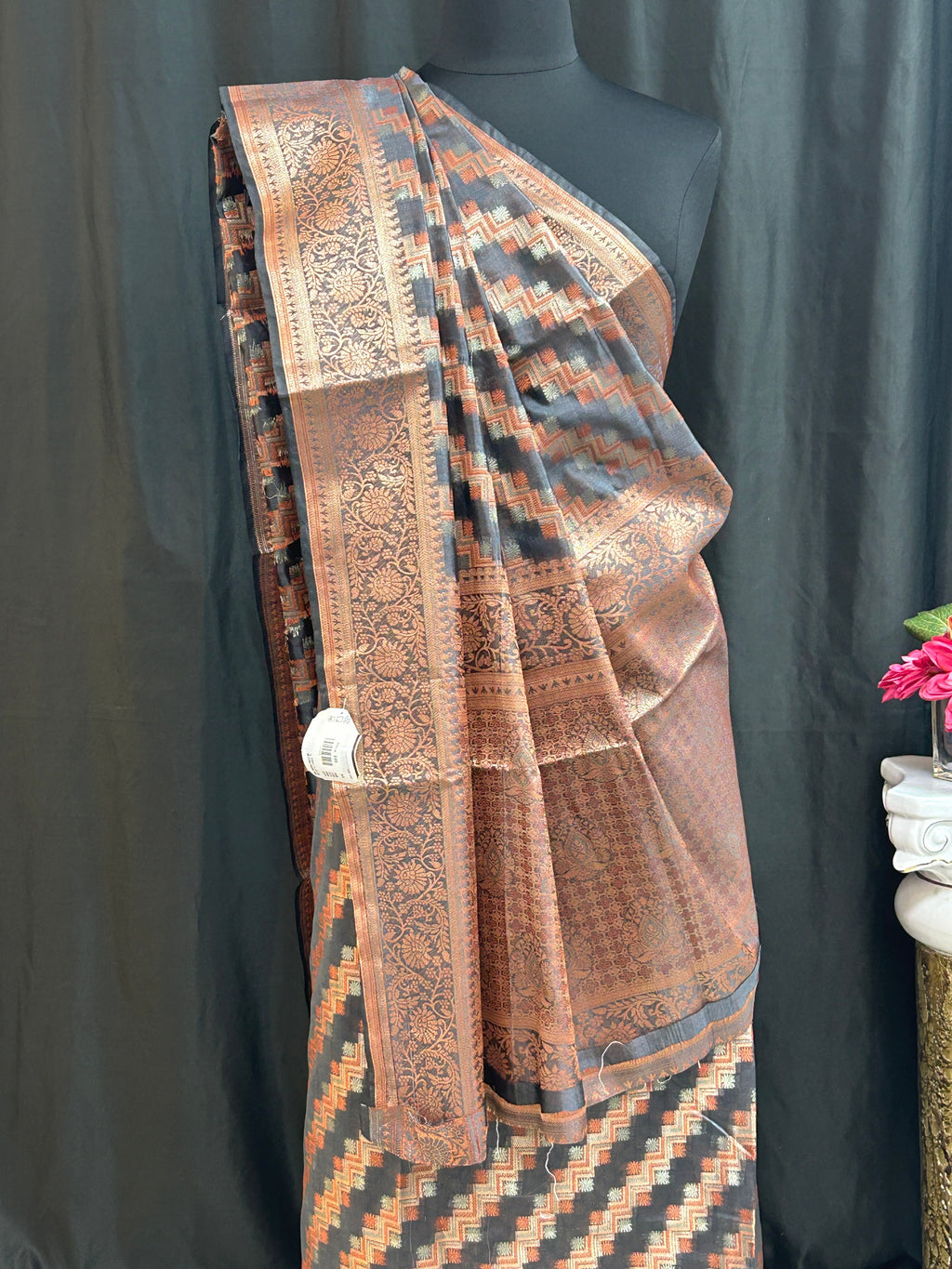 Copper jari saree