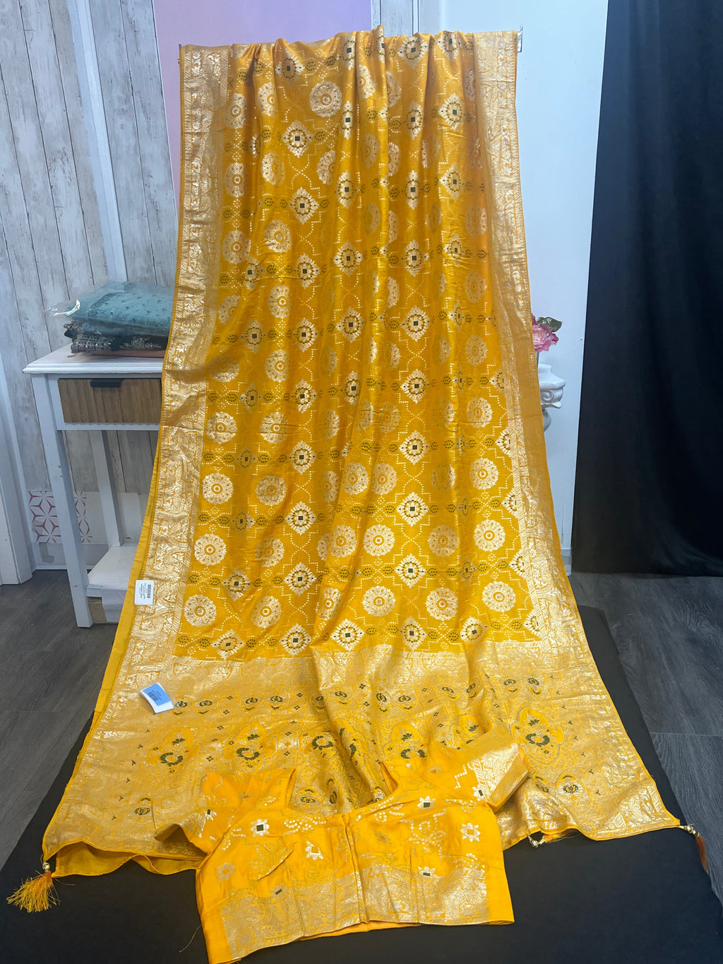 Yellow bandhini saree