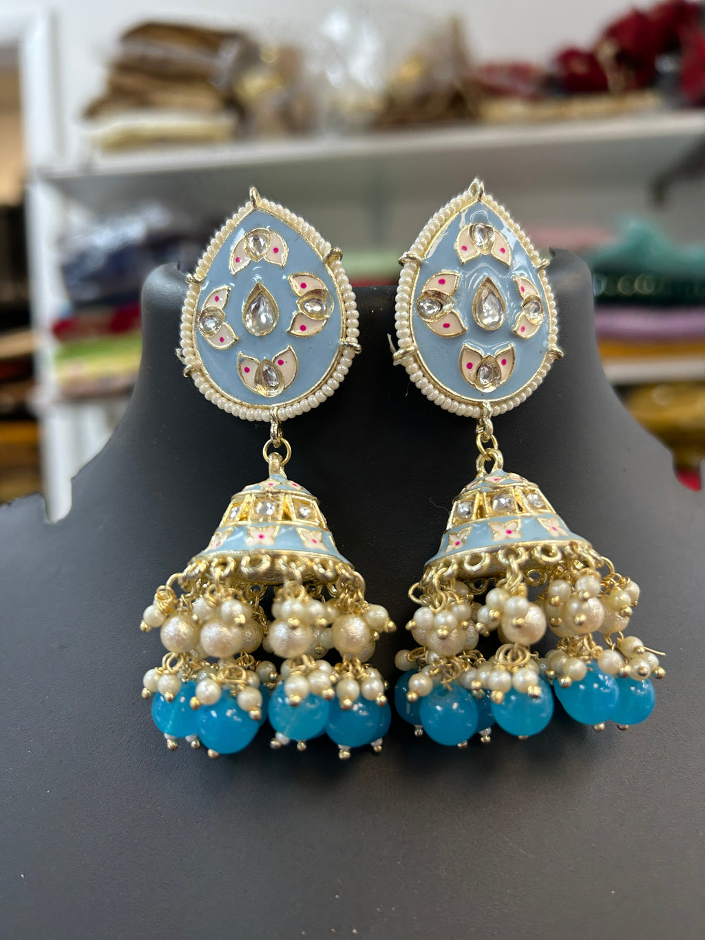 Sky blue Meenakari earrings