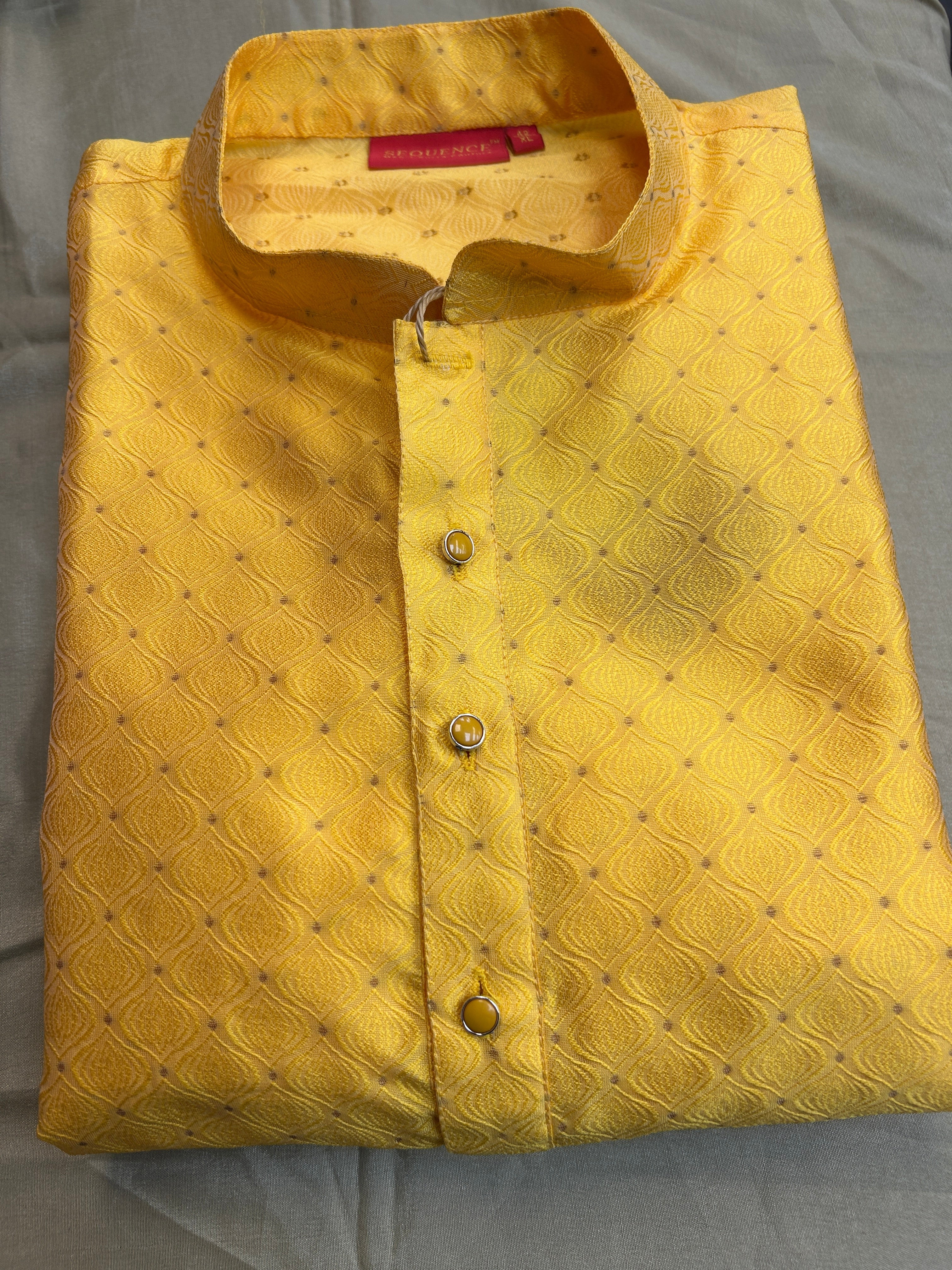 Yellow silk cotton kurta pajama set