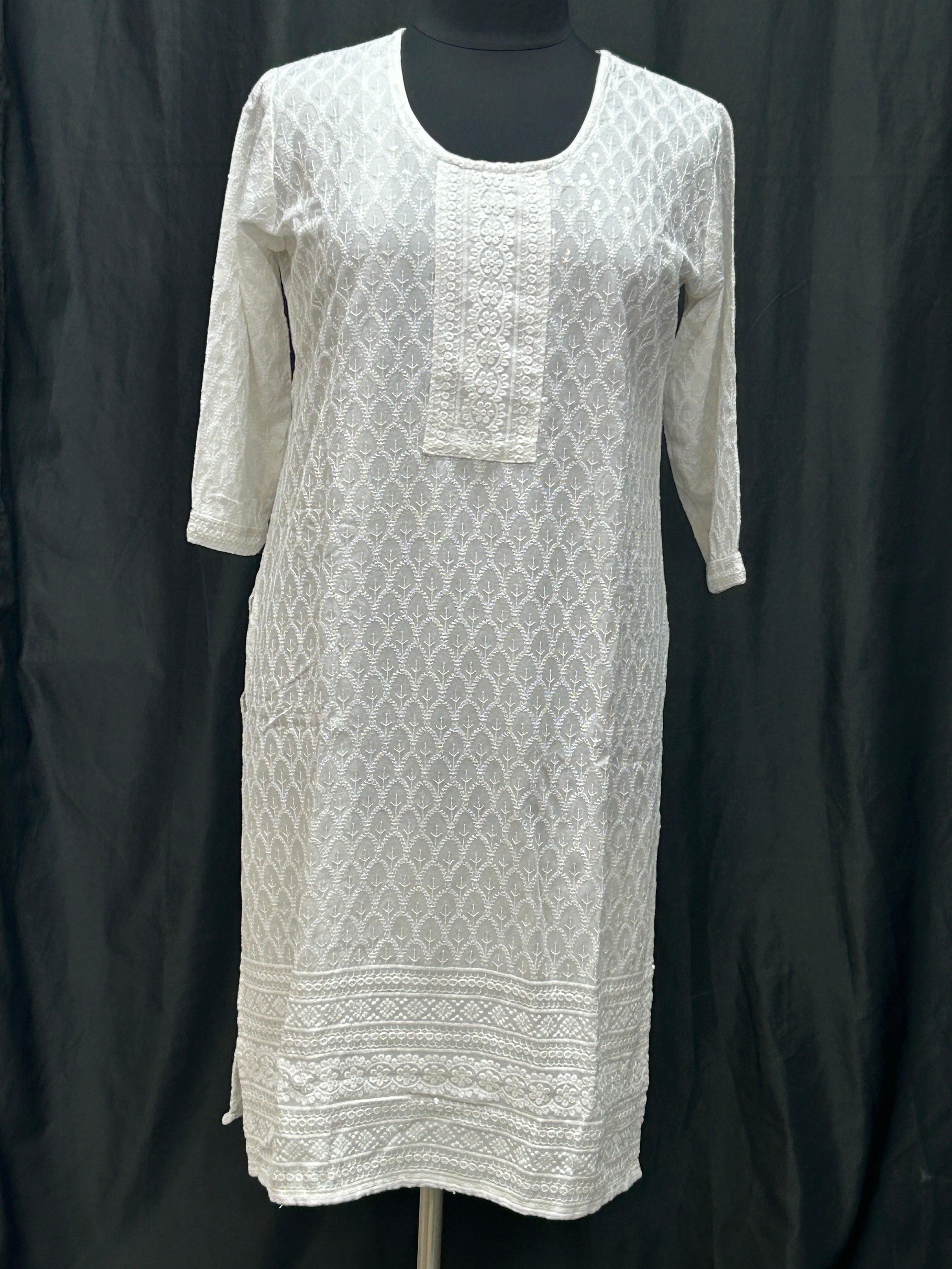 White chikankari kurti with light sequin work
