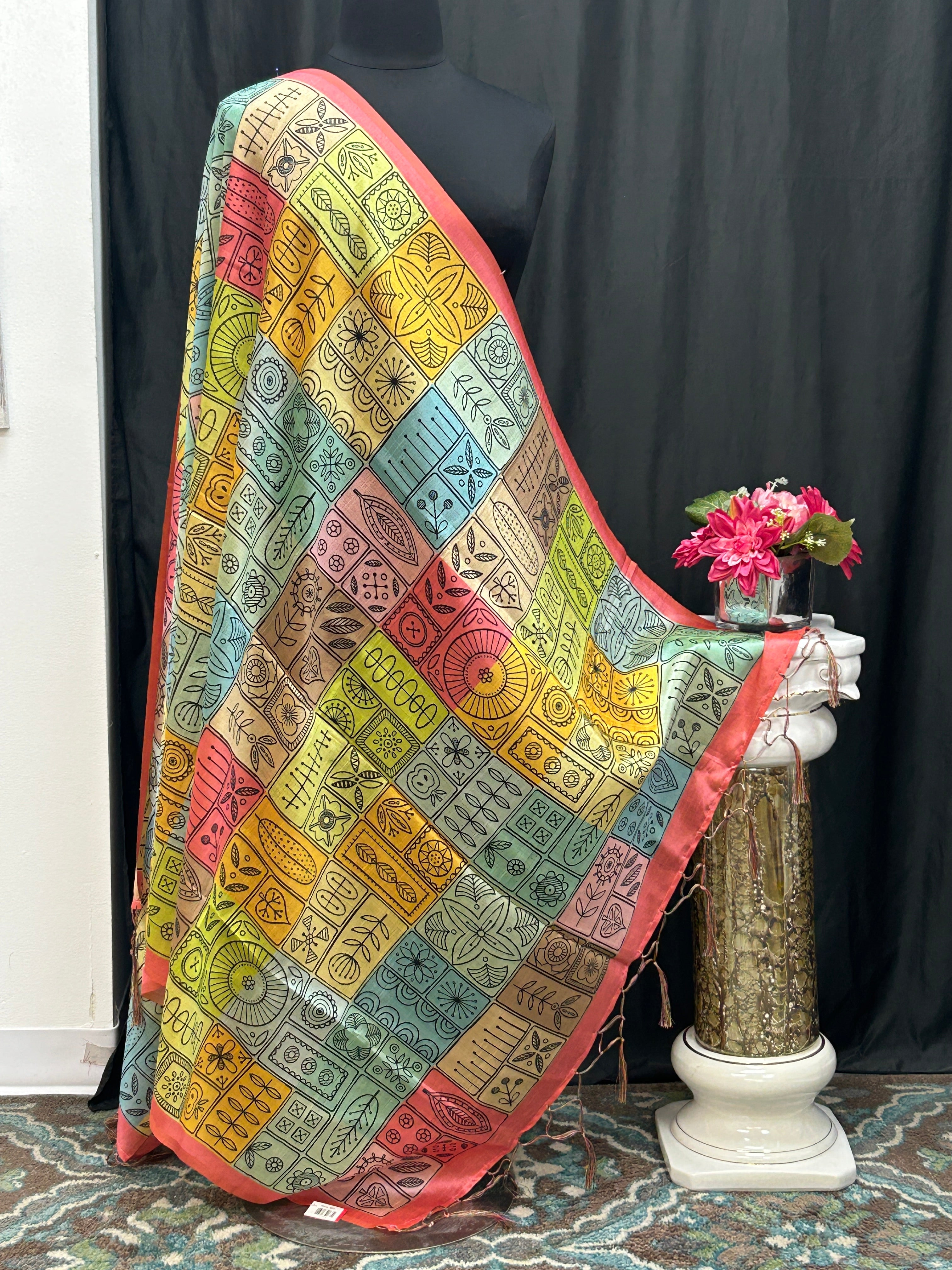 Multi color dupatta | tussar silk dupatta