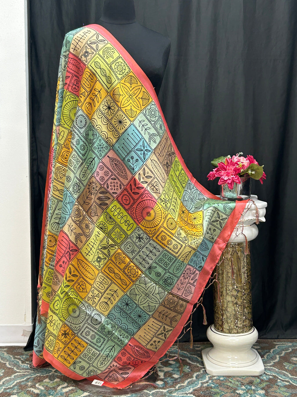 Multi color dupatta | tussar silk dupatta