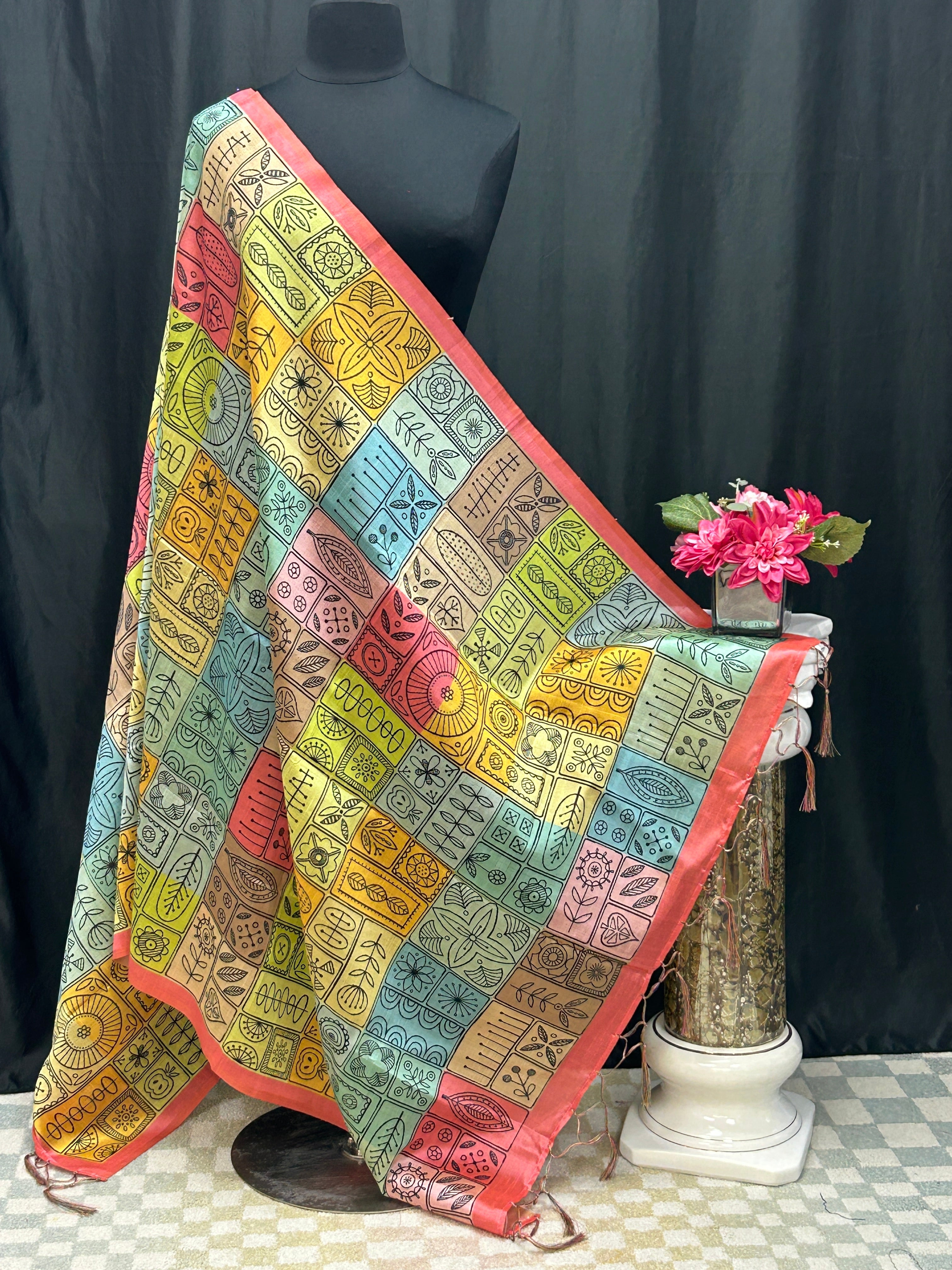 Multi color dupatta | tussar silk dupatta