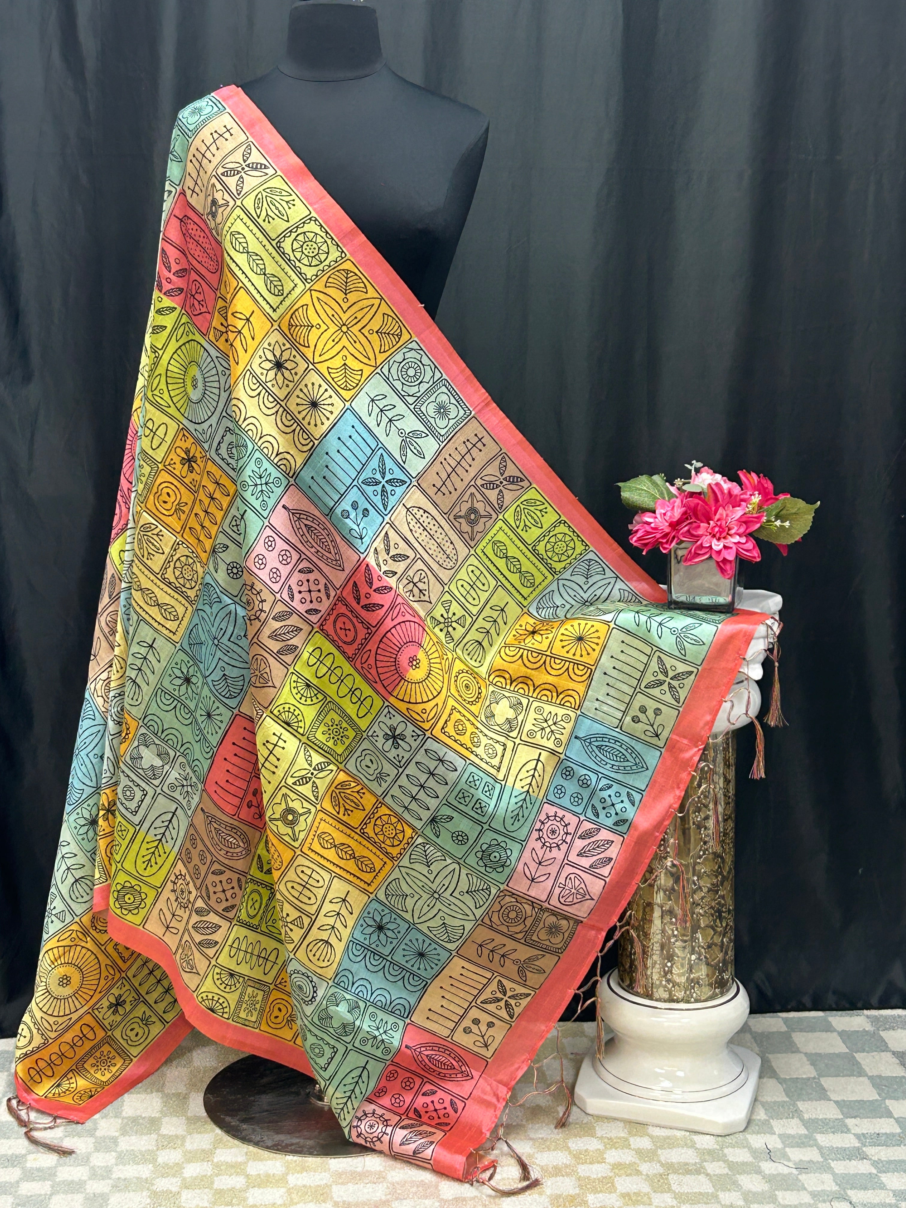 Multi color dupatta | tussar silk dupatta