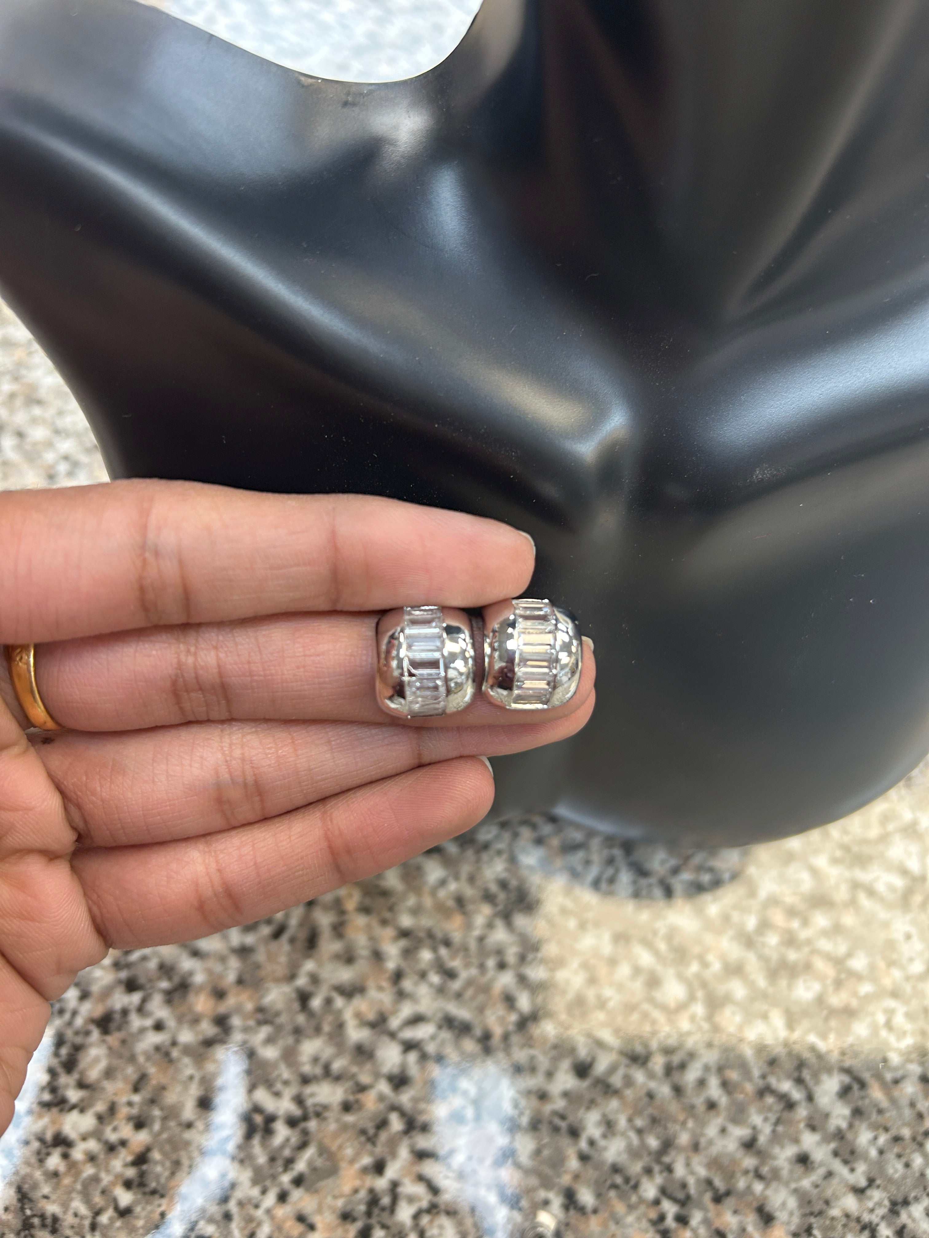 Silver tops/CZ ear earrings