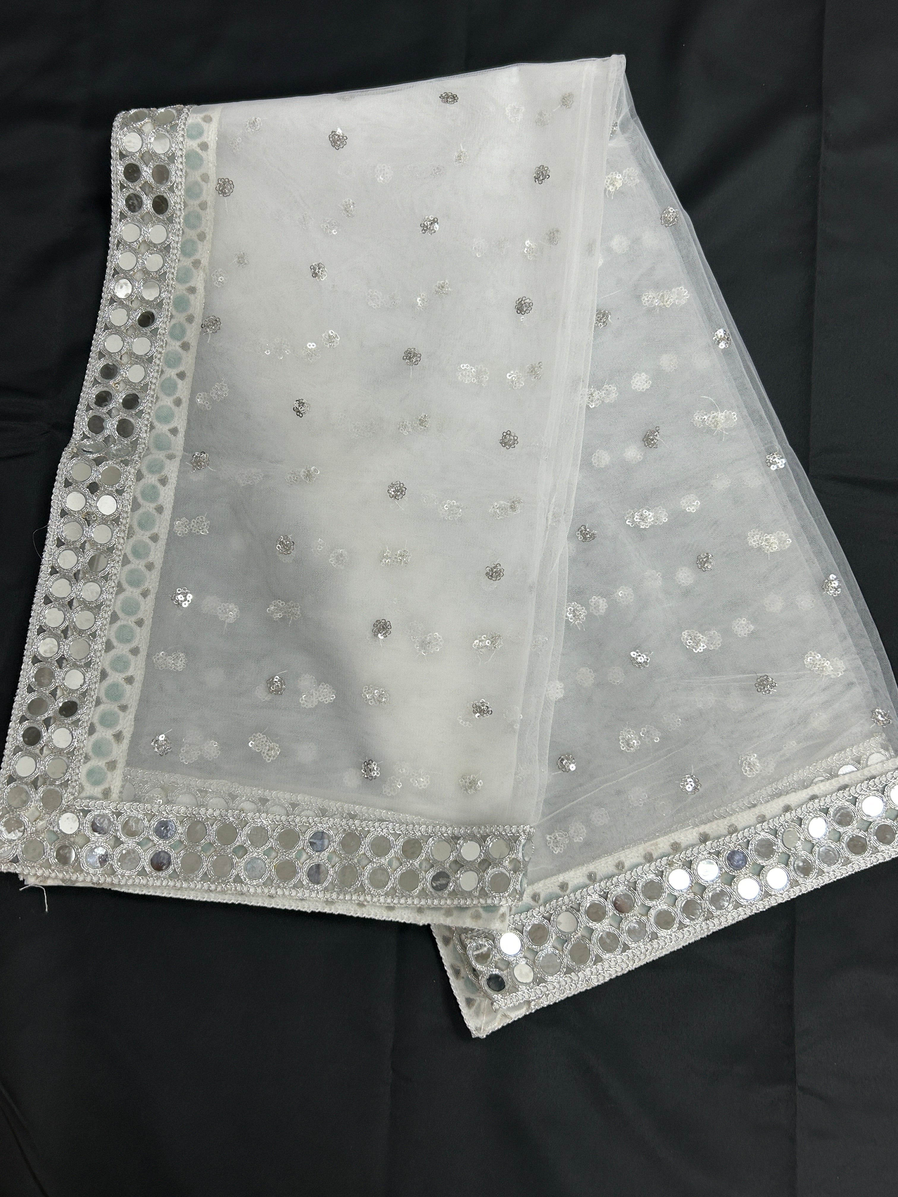Net duppata with real mirror border