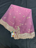 Pink color net duppata with mirror work border
