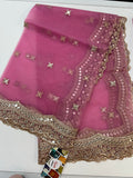 rosy pink net duppata with mirror work duppata