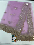 Lilac net dupatta with mirror work border