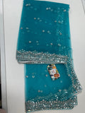 Sky blue net duppata with sequence work